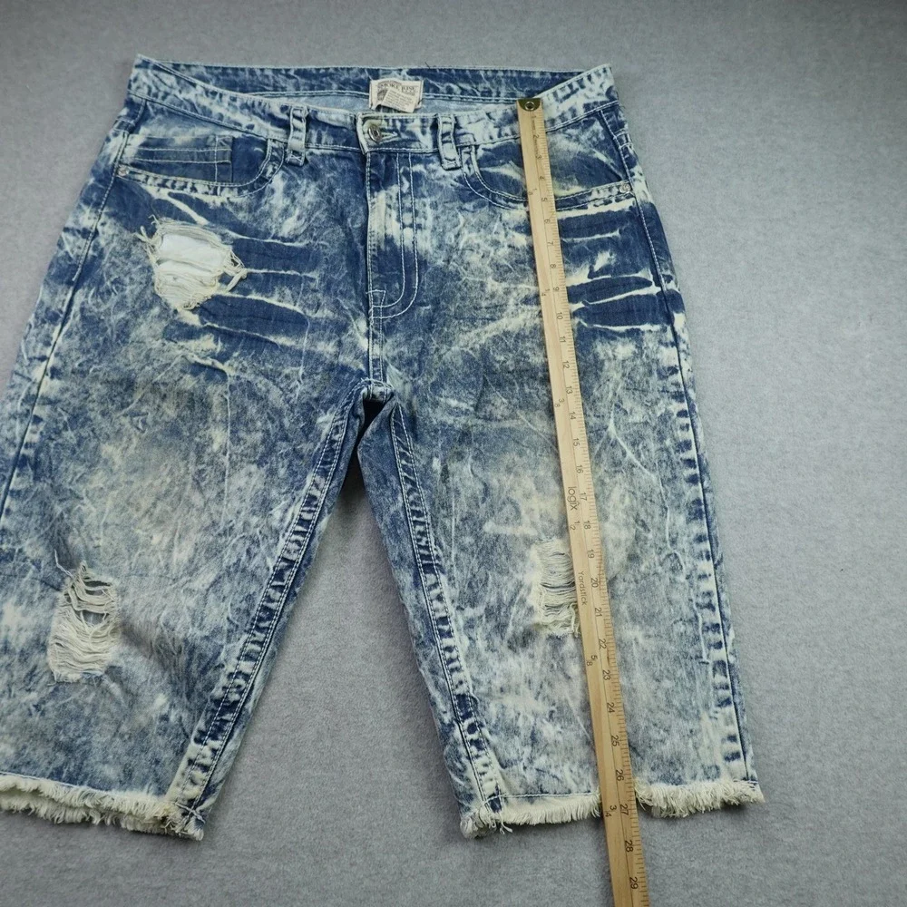 Smoke Rise Denim Shorts Mens 40 Blue Acid Wash Distressed Raw Hem Jean